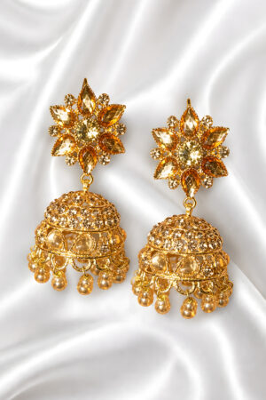 Gold Floral Jhumka Earrings