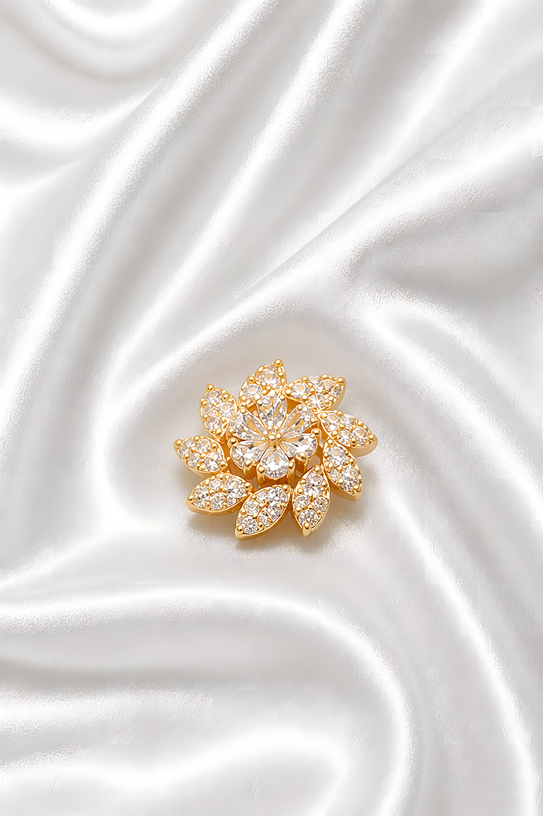 Gold Floral Crystal Stud Earrings