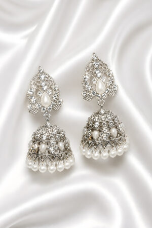 Silver Pearl Jhumka Earrings