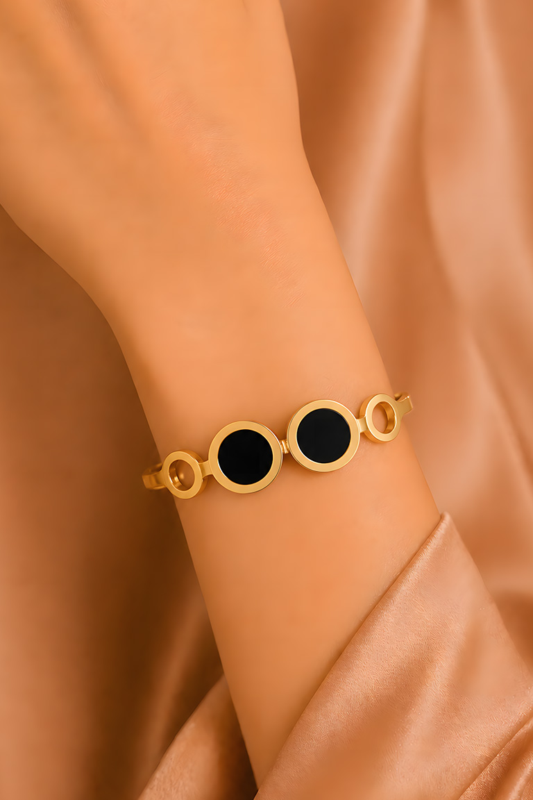 Modern Black Stone Accent Bangles - Image 2