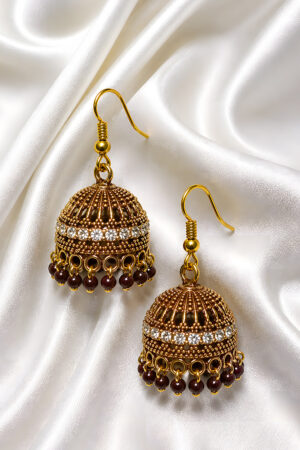 Maroon Stone Dome Jhumka Earrings