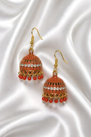 Red Beaded Jhumka Earrings