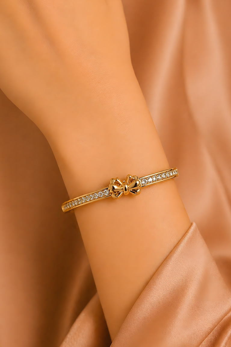 Elegant Crystal Bow Detail Bangles - Image 2