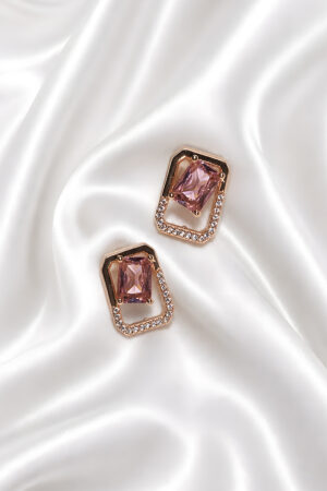 Elegant Pink Stone Frame Earrings