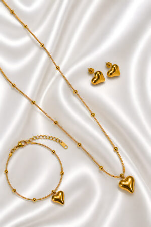 Heart Charm Jewelry Set (Necklace + Stud + Bracelet)