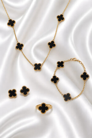 Black Clover Jewelry Set (Necklace + Stud + Bracelet + Ring)