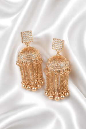 Gold Chain Tassel Jhumka Earrings
