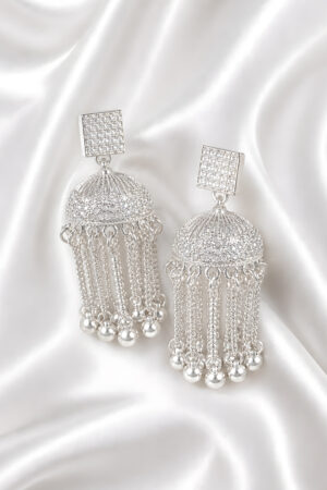 Silver Chain Tassel Jhumka Earrings