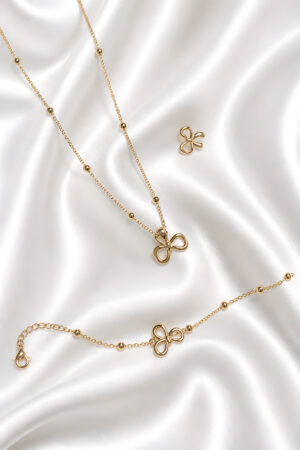 Bow Charm jewellery Set (Necklace + Stud + Bracelet)