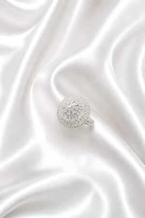 Silver Round Crystal Statement Ring