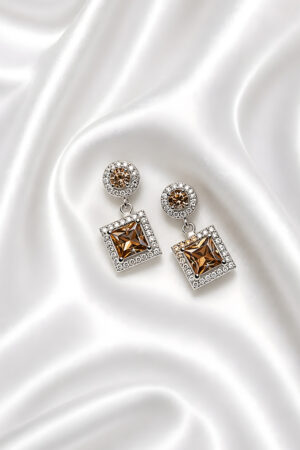Square Crystal Drop Earrings (Dual Tone)