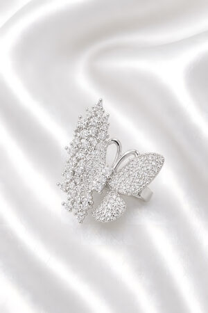 Silver Butterfly Crystal Statement Ring