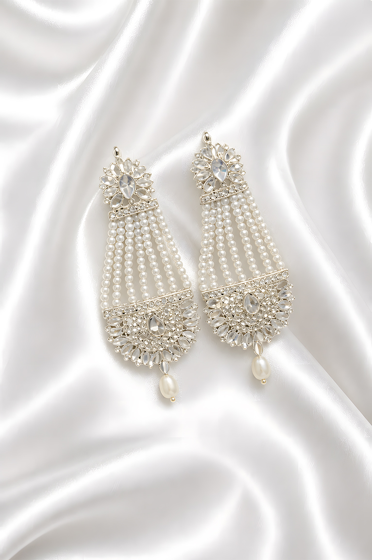 White Pearl Tassel Traditional Jhumka Earrings