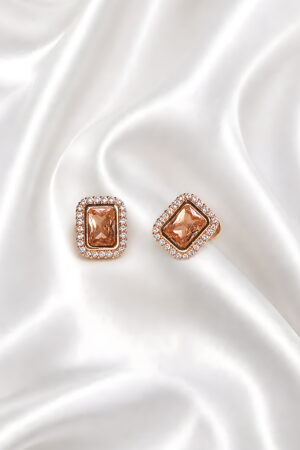 Square Crystal Stud Earrings (Champagne)
