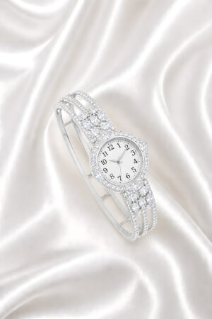 White Crystal Studded Bangle Watch for Women