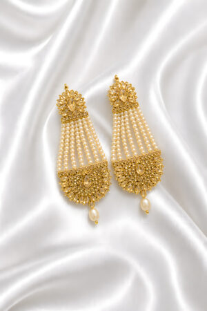 Gold Pearl Tassel Traditional Jhumka Earrings