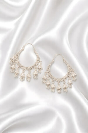 White Antique Hoop Jhumka Earrings with Dangling Charms