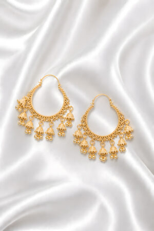 Gold Antique Hoop Jhumka Earrings with Dangling Charms
