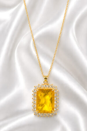 Royal Emerald Yellow Crystal Pendant Necklace