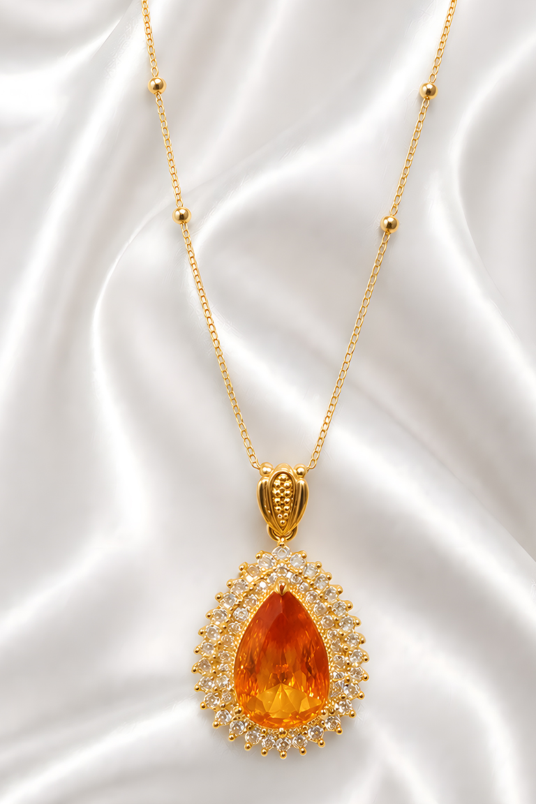 Luxury Amber Drop Crystal Pendant Necklace