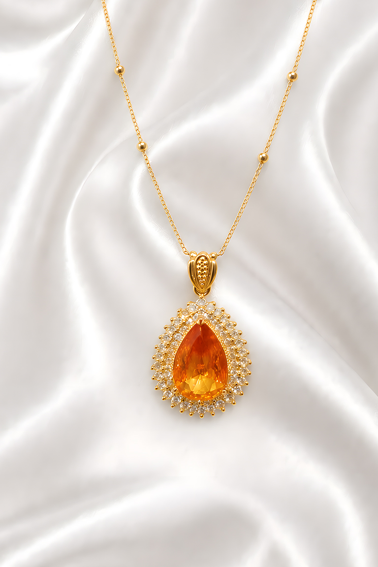 Luxury Amber Drop Crystal Pendant Necklace - Image 2