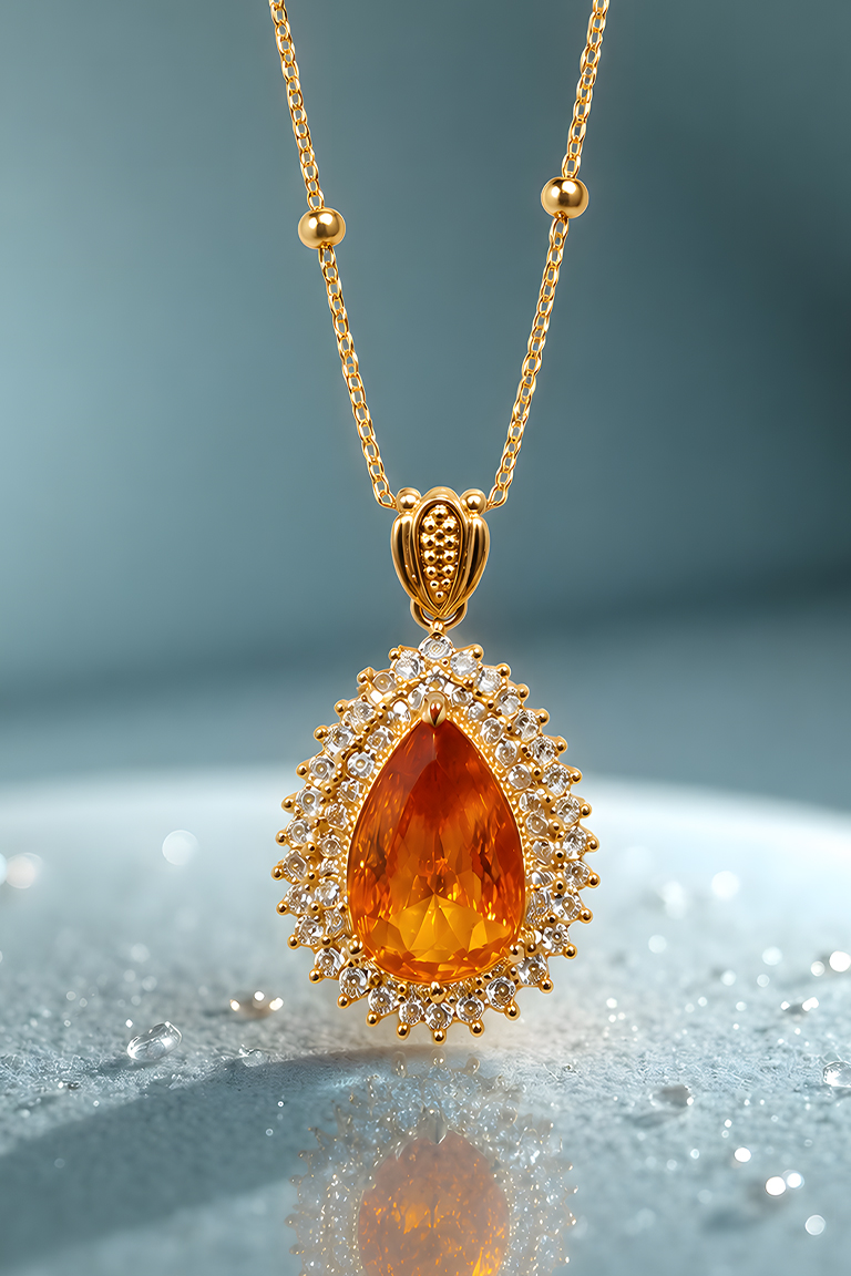 Luxury Amber Drop Crystal Pendant Necklace - Image 3