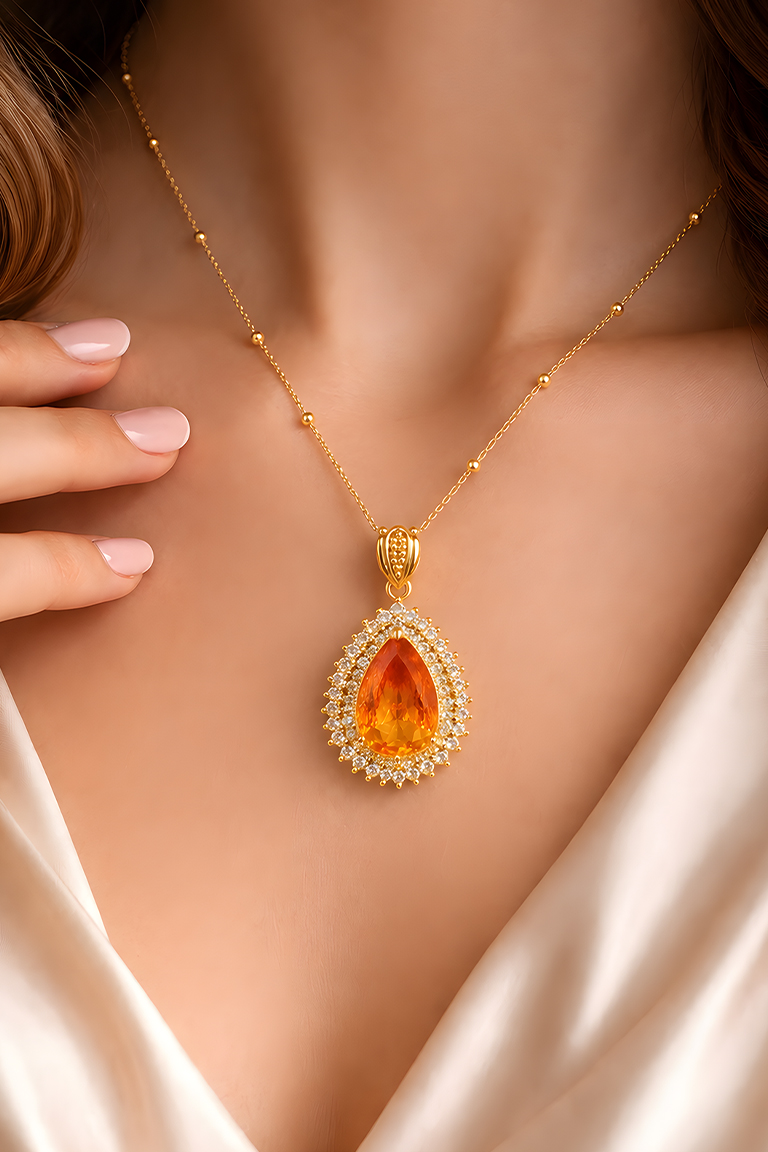 Luxury Amber Drop Crystal Pendant Necklace - Image 4